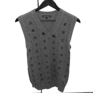Express Men’s Grey and Black Sweater Vest - Small